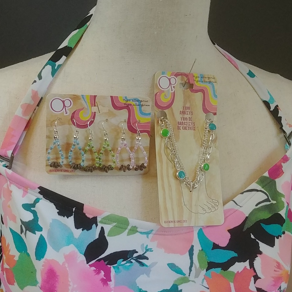 NWT OP Trio of Anklets and Trio of Beaded Earrings Boho